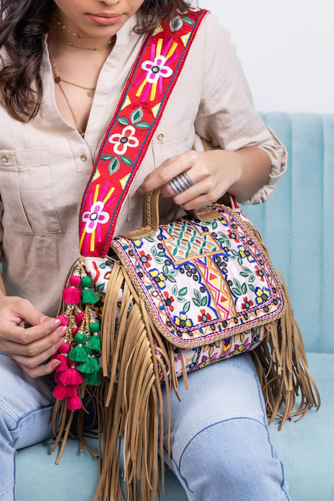 SG Collection by Sonia Gulrajani The Artists Messenger Embroidered Bag