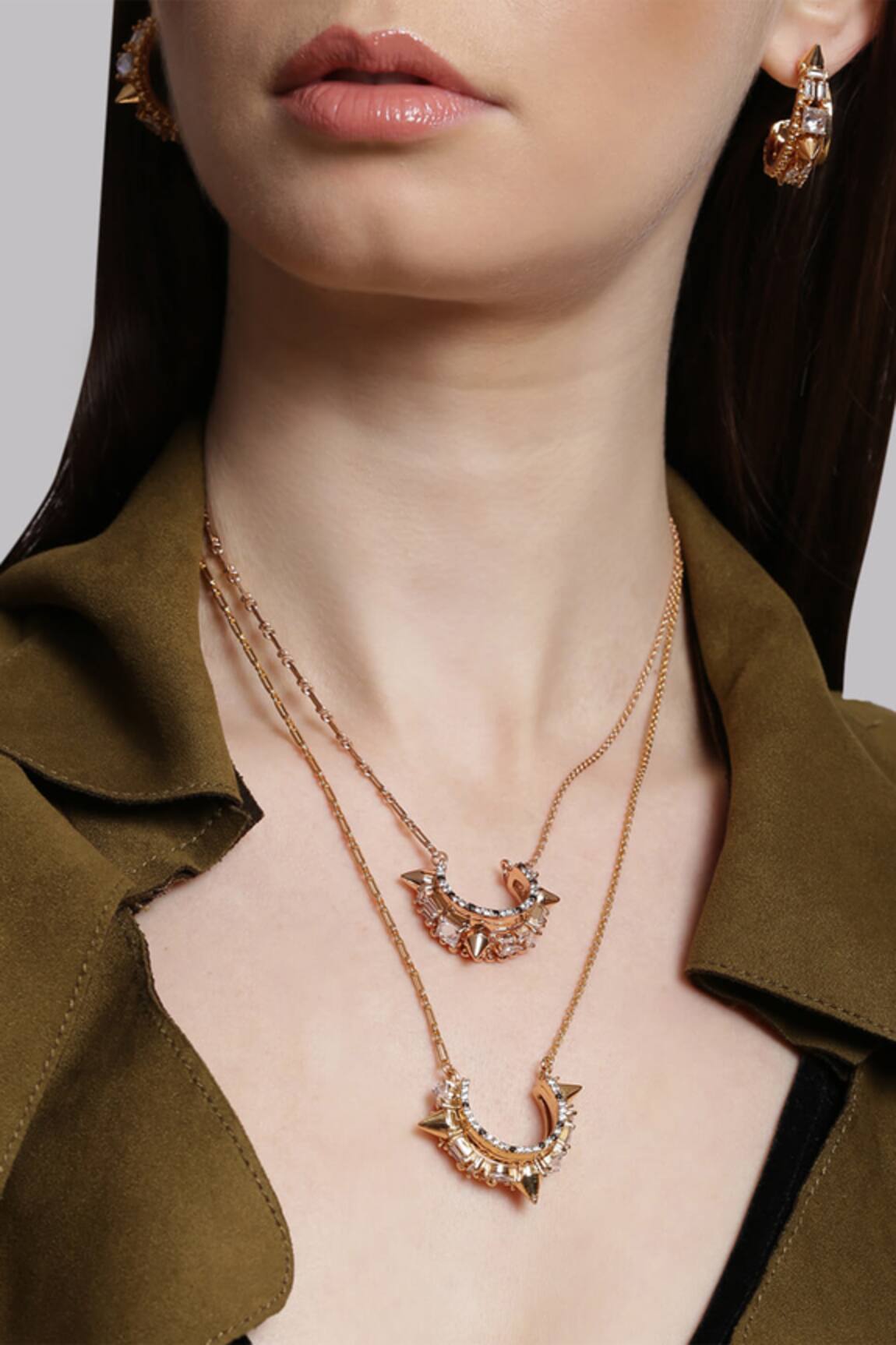 Outhouse Crystal Crescent Pendant Necklace - Single Pc