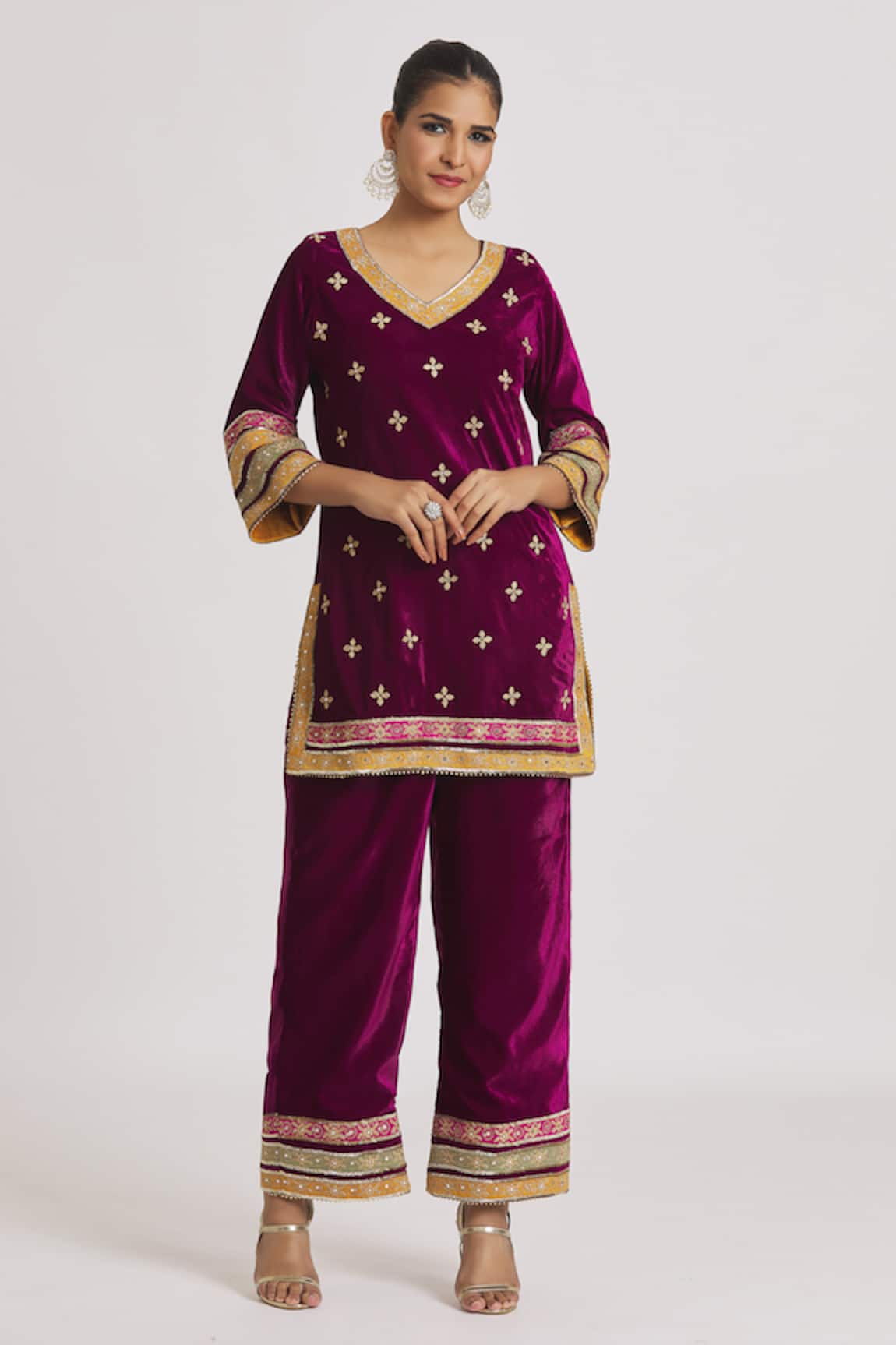 Rahul Singh Velvet Floral Embroidered Kurta & Pyjama Set