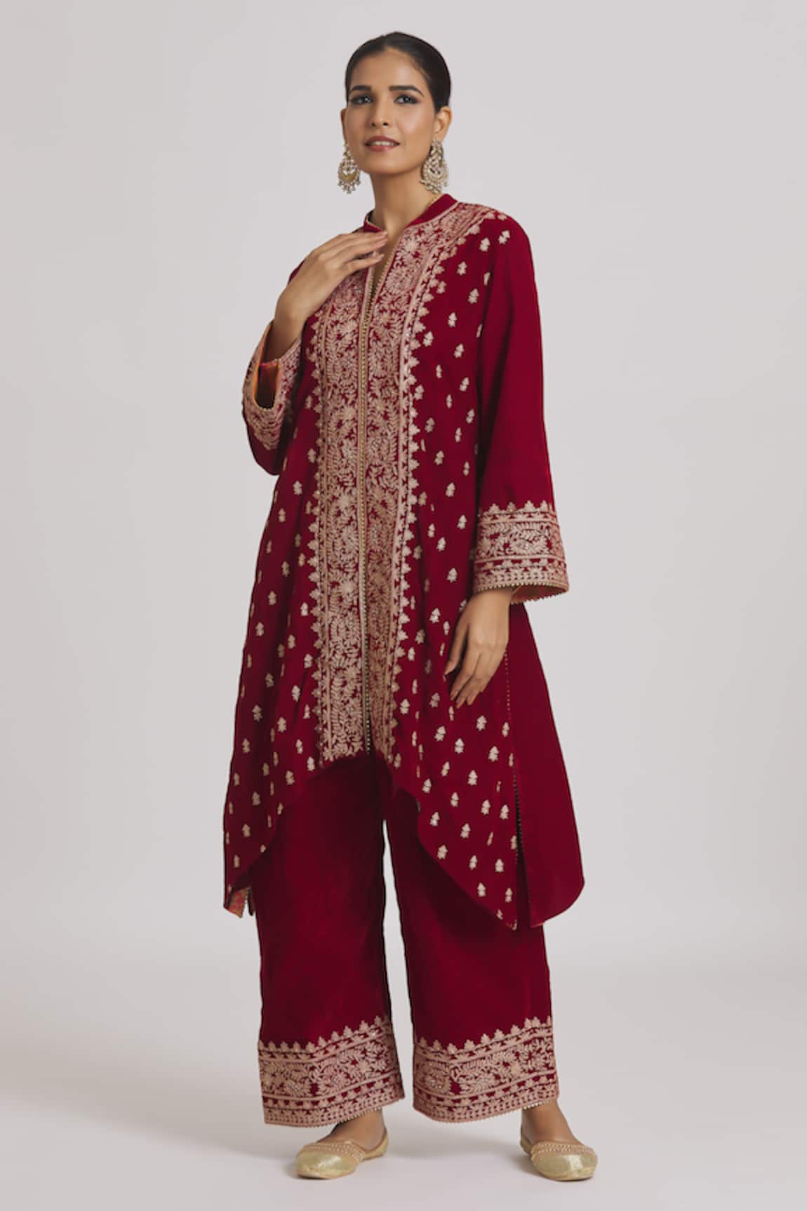 Rahul Singh Zari Embroidered Velvet Kurta & Pyjama Set