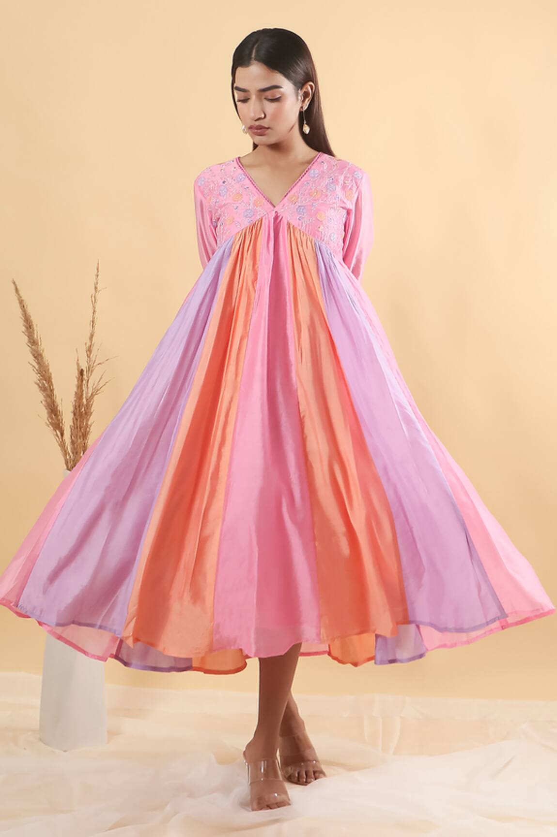 Mangalmay By Aastha Cassata Kulfi Floral Embroidered Yoke Dress