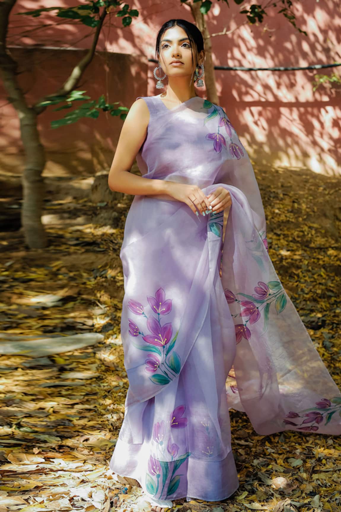 Mangalmay by Aastha Floral Hand Painted Saree With Unstitched Blouse Piece