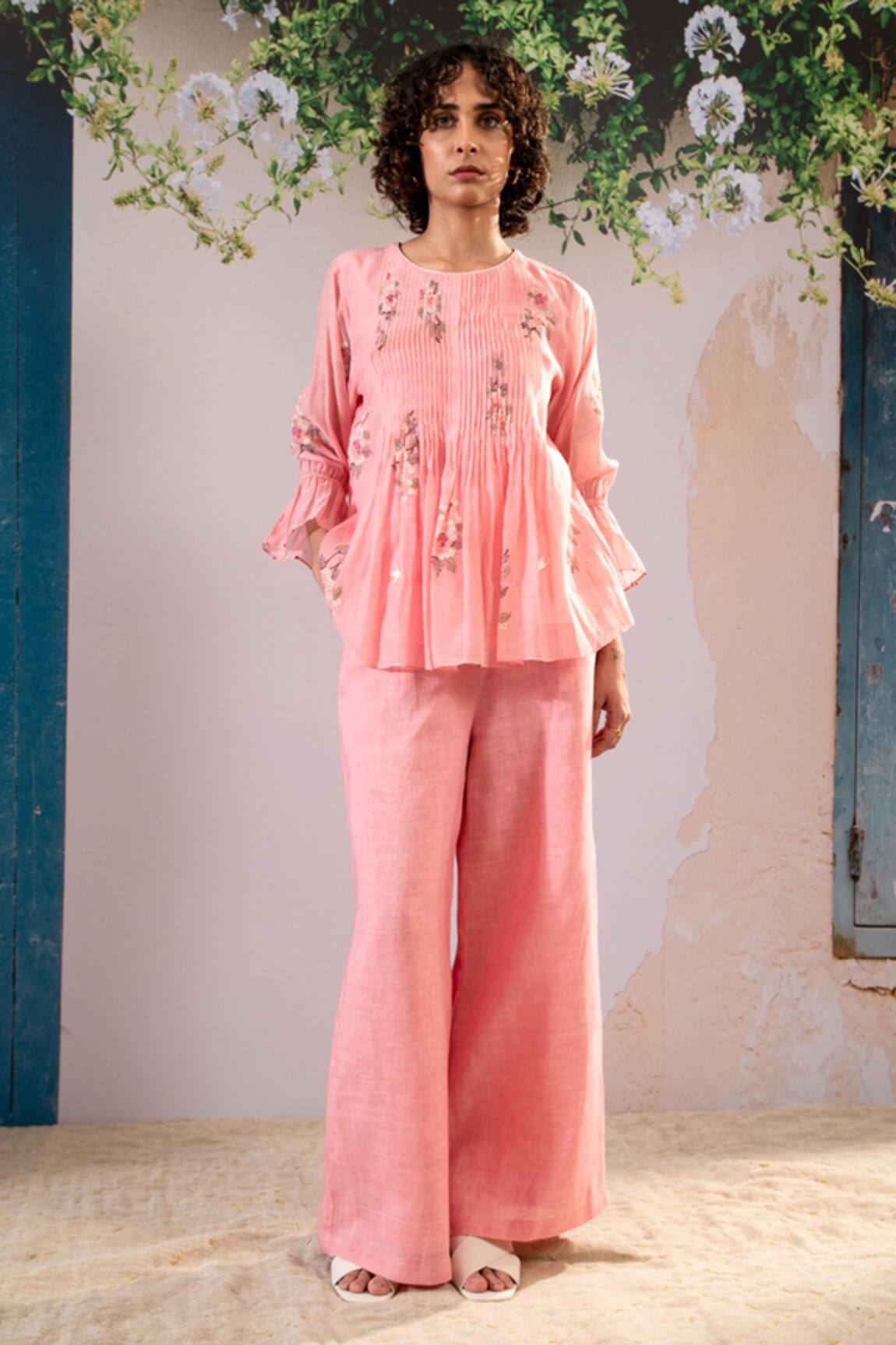 Arcvsh By Pallavi Singh Chanderi Dahlia Print Top With Pant