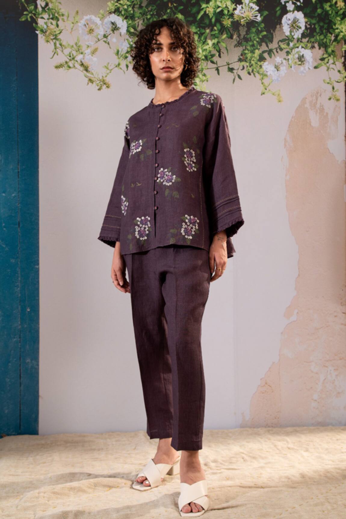 Arcvsh By Pallavi Singh Linen Dahlia Print Shirt With Pant
