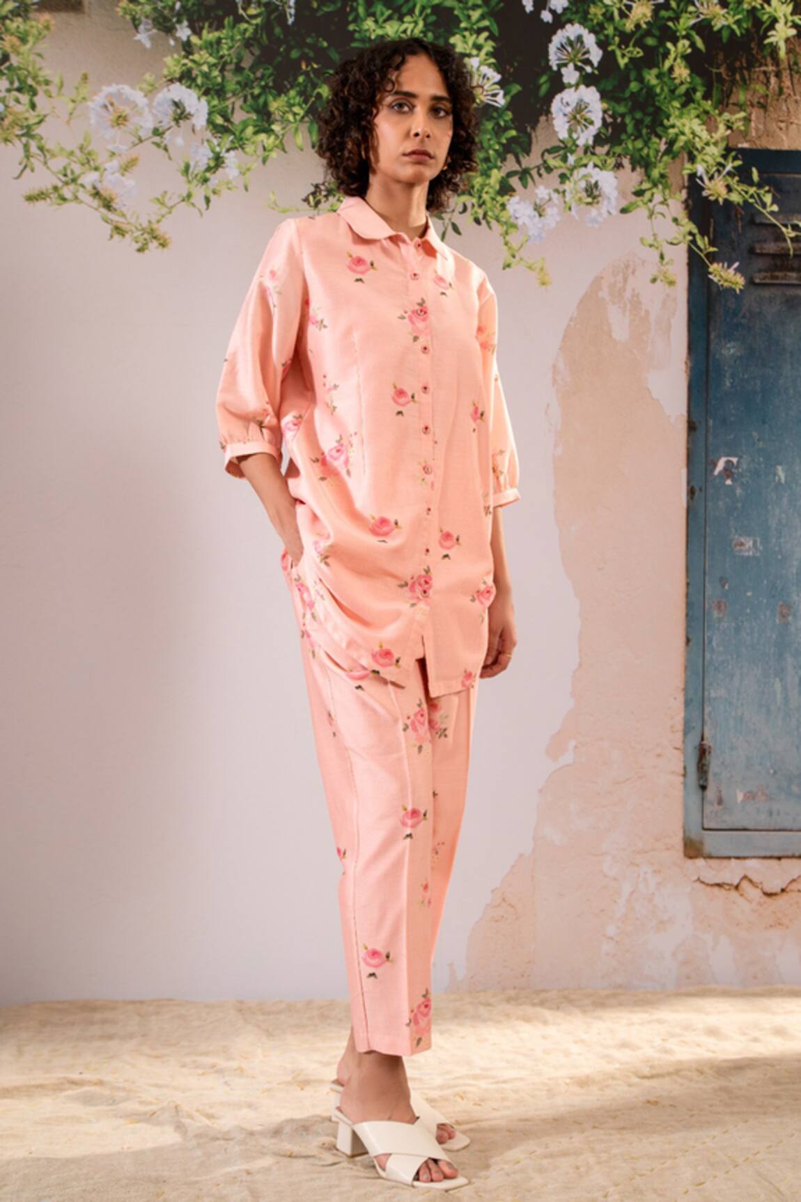 Arcvsh By Pallavi Singh Silk Chanderi Rosette Print Shirt With Pant