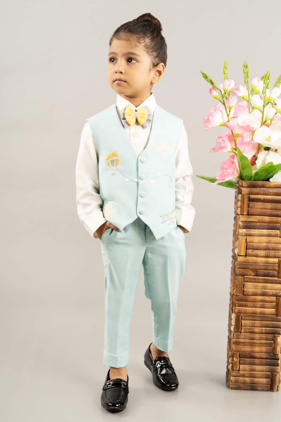 Little Brats Airplane Placement Embroidered Waistcoat Pant Set