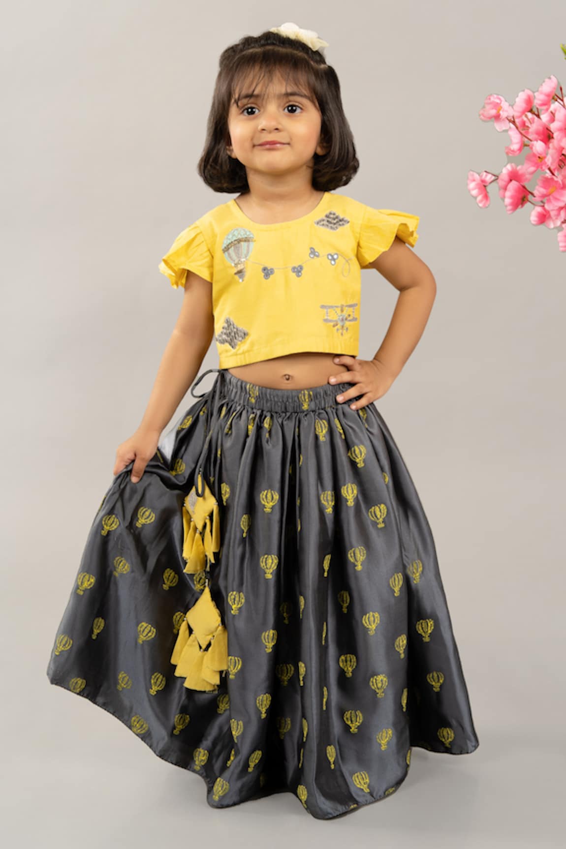 Little Brats Hot Air Balloon Print Lehenga With Blouse