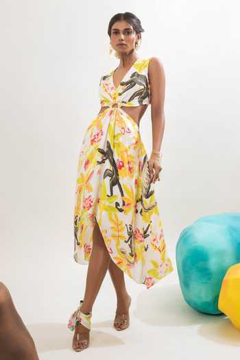 That Thing You Love Floral Print Satin Asymmetric Dress