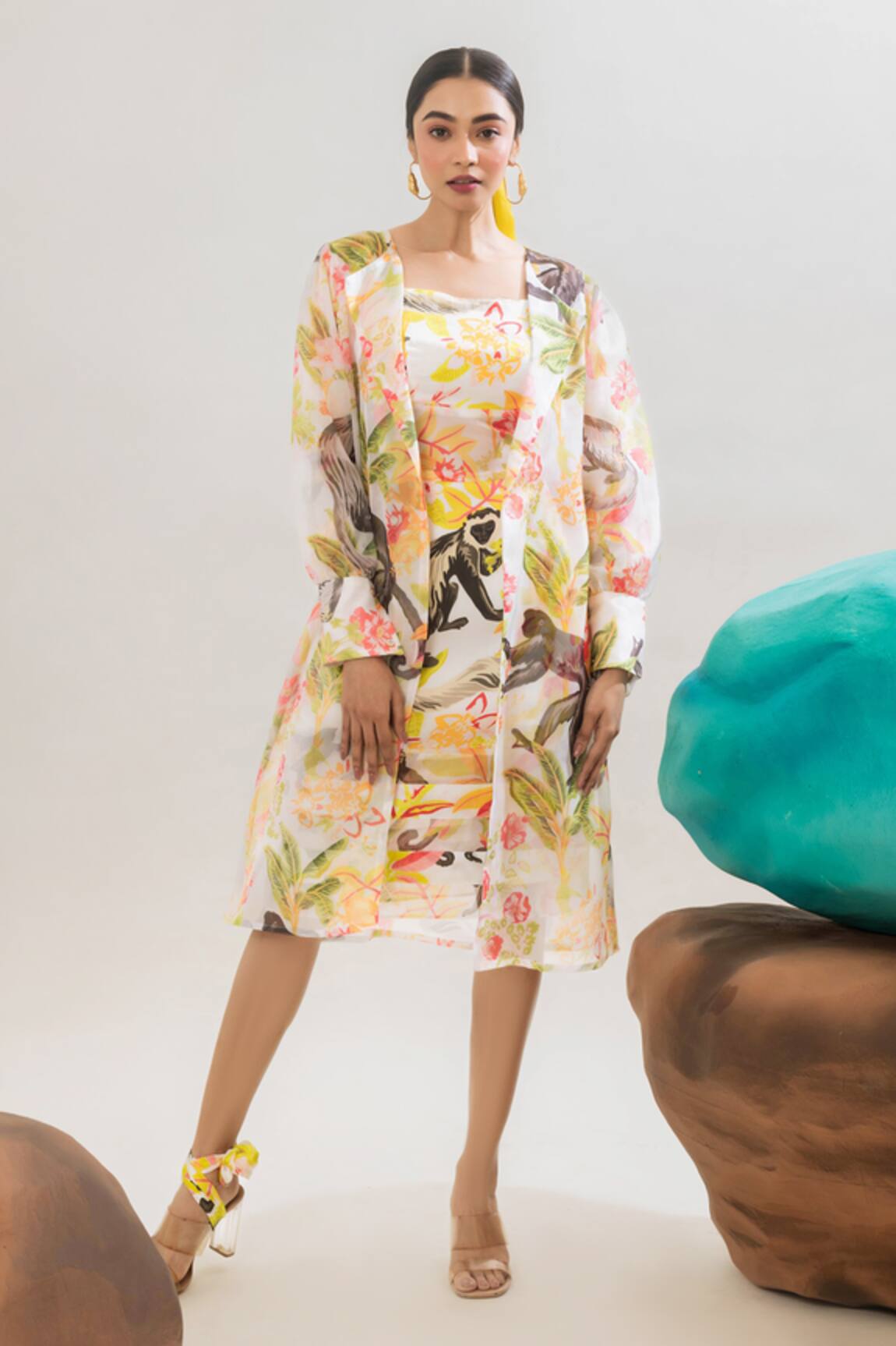 That Thing You Love Botanic Pattern Dress With Sheer Trench Coat