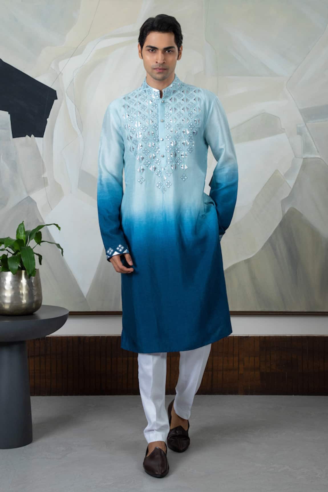 Smriti By Anju Agarwal Geometric Embroidered Yoke Kurta With Pajama