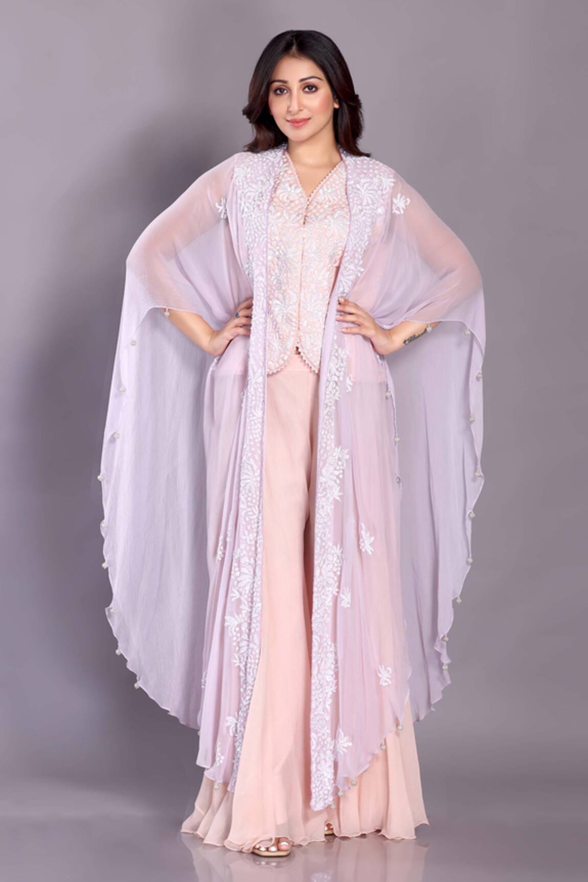 Preeti Jhawar Embellished Cape Sharara Set