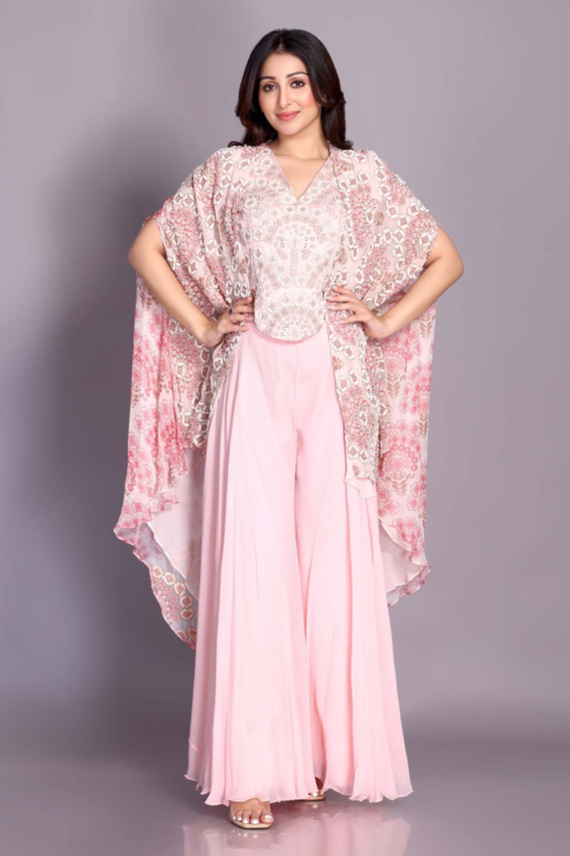 Preeti Jhawar Floral Embroidered Cape Sharara Set