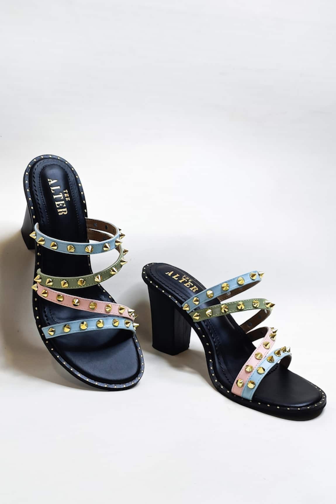 THE ALTER Studded Strap Block Heels