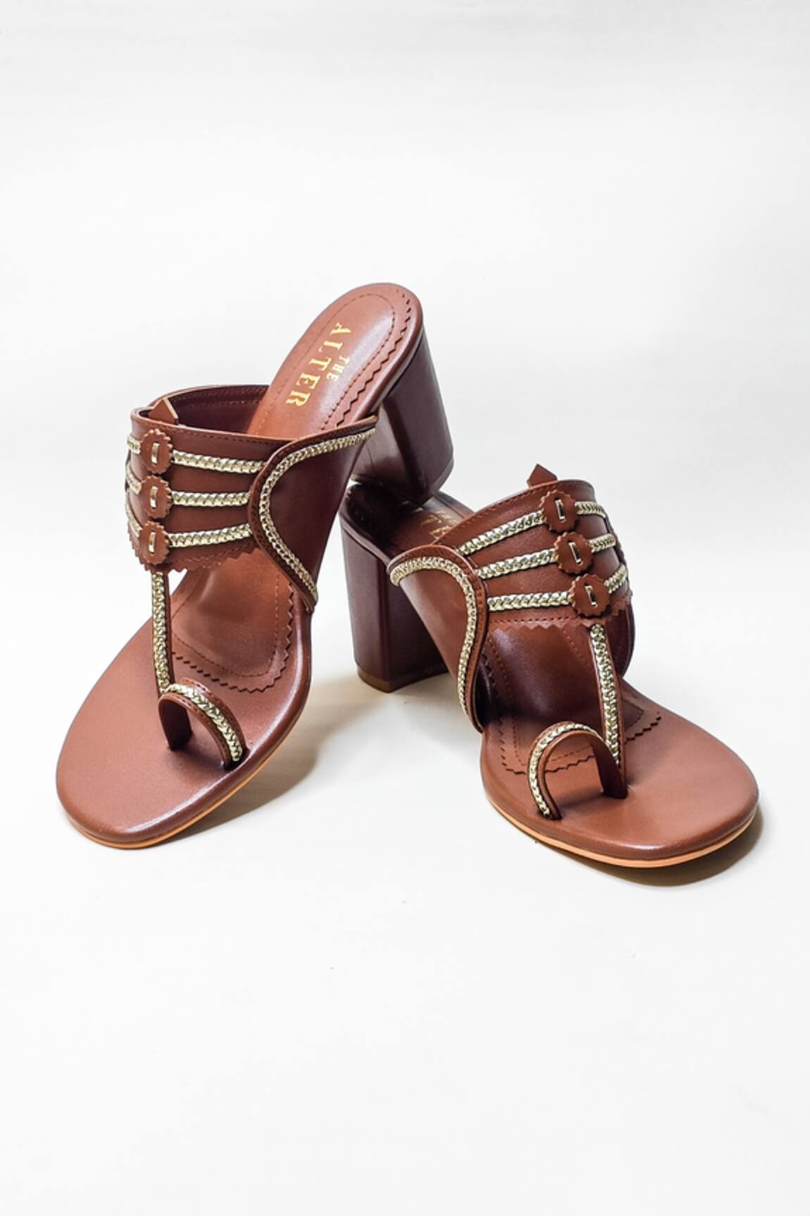 THE ALTER Kolhapuri Braided Strap Block Heels
