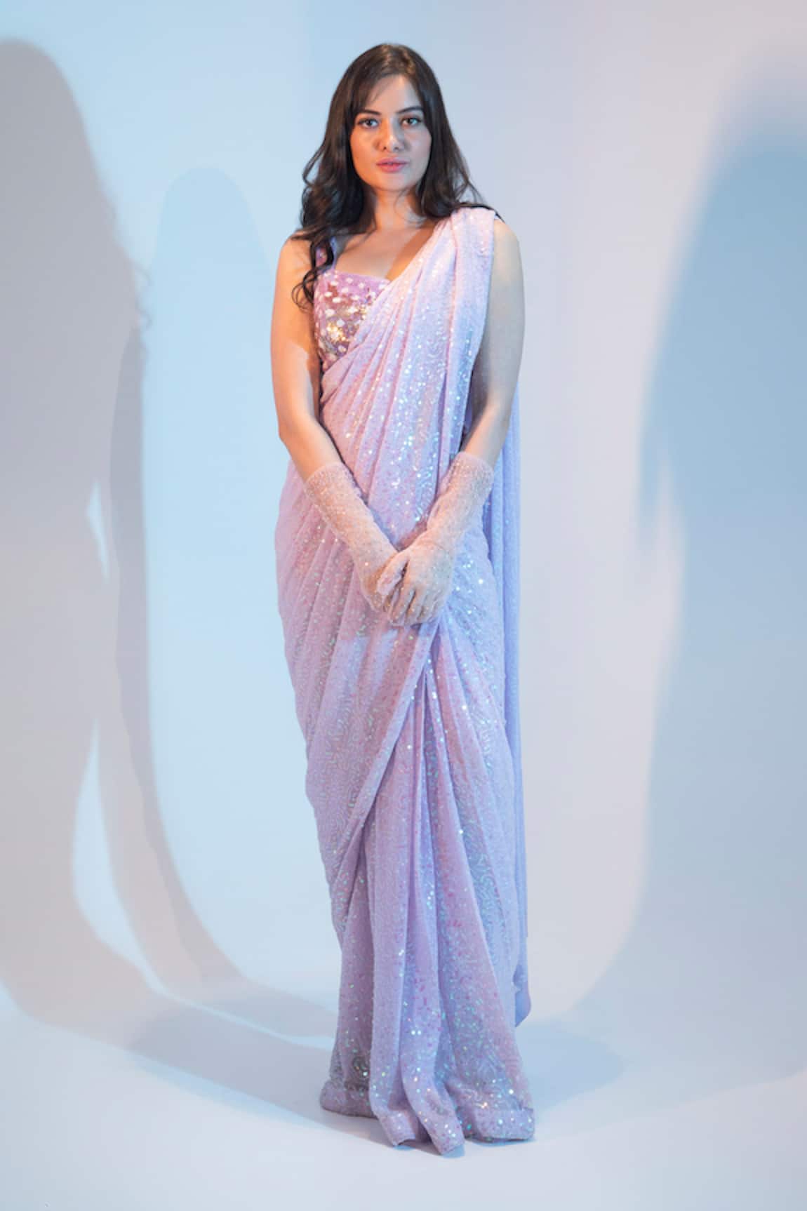 MeenaGurnam Sequin Embellished Saree With Blouse