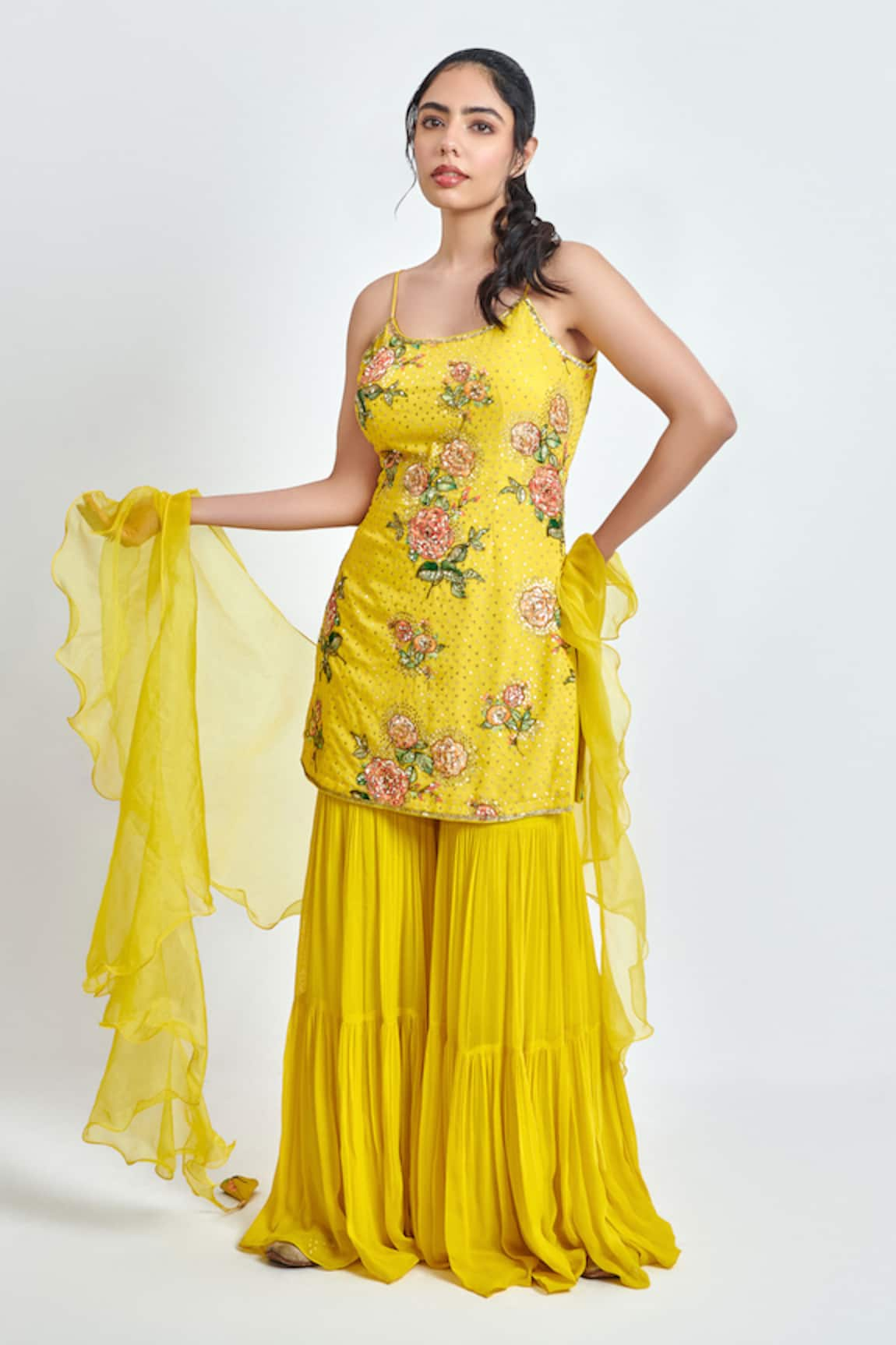 MeenaGurnam Floral Print Kurta Sharara Set