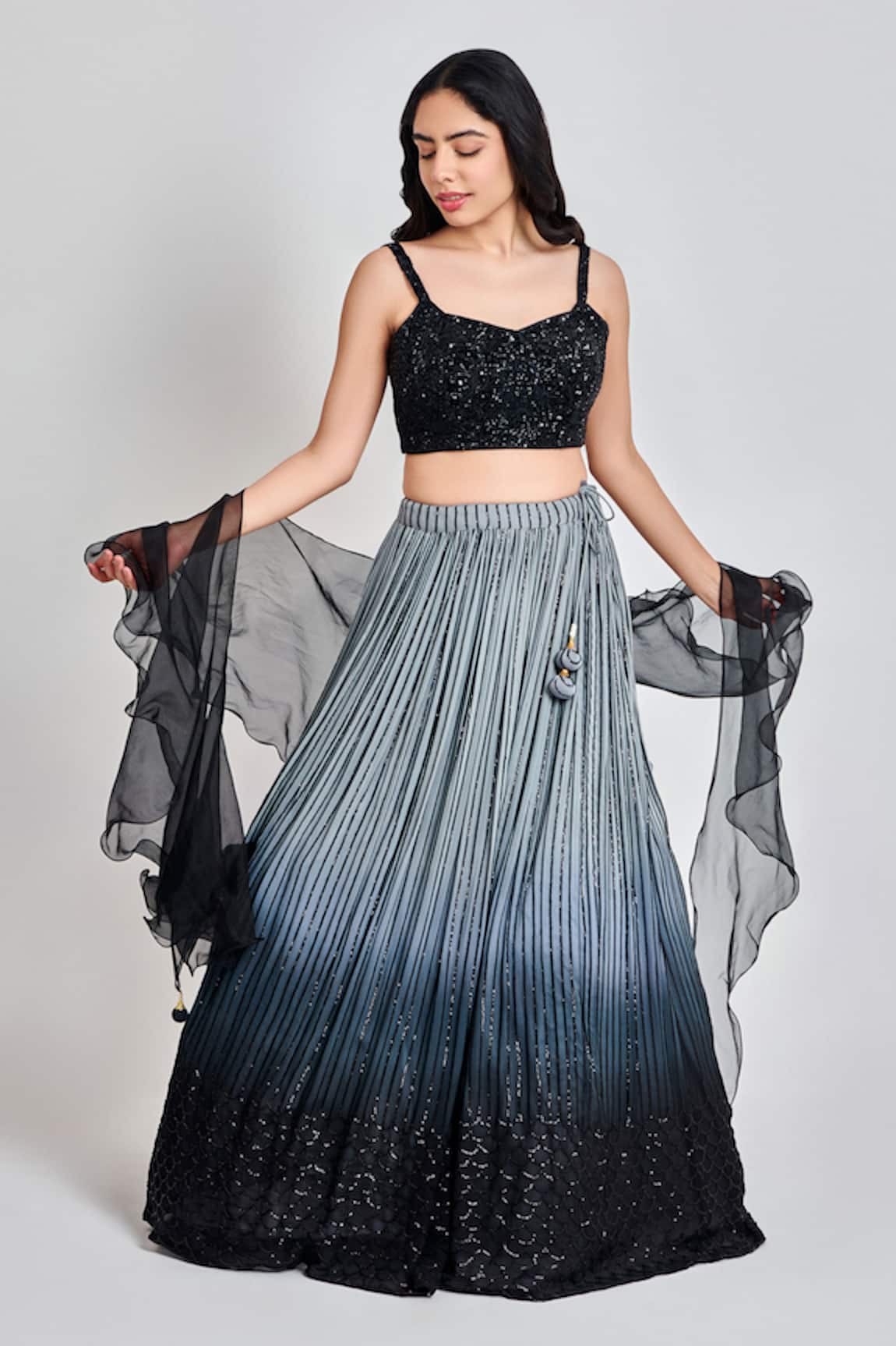 Meenagurnam Ombre Sequin Embellished Lehenga Set 