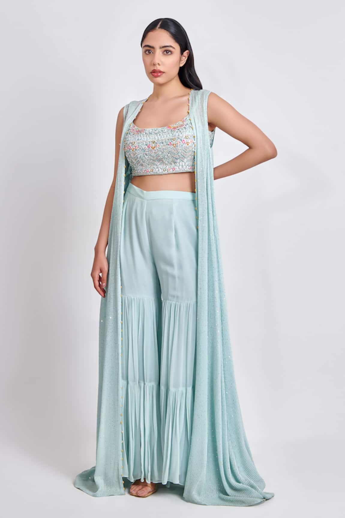 Meenagurnam Embellished Cape & Sharara Set