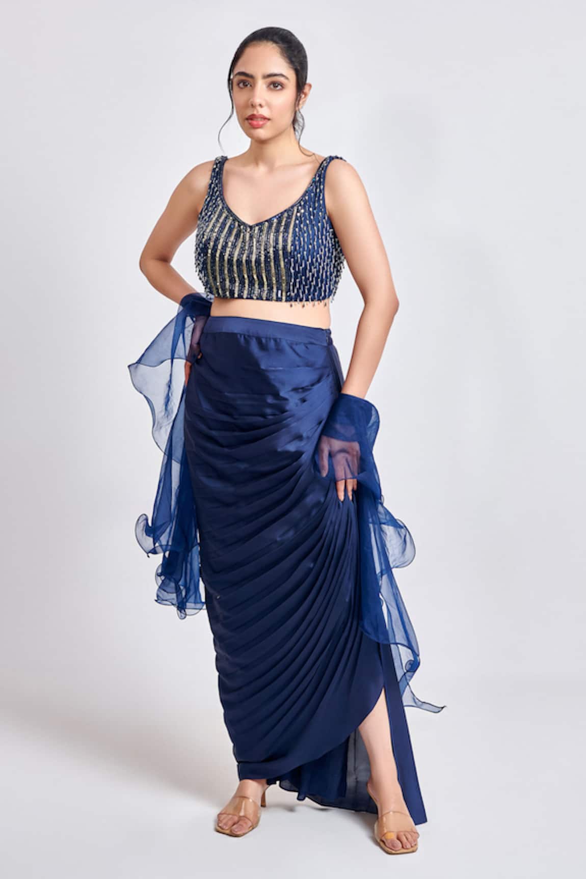 MeenaGurnam Bead Embellished Blouse & Skirt Set