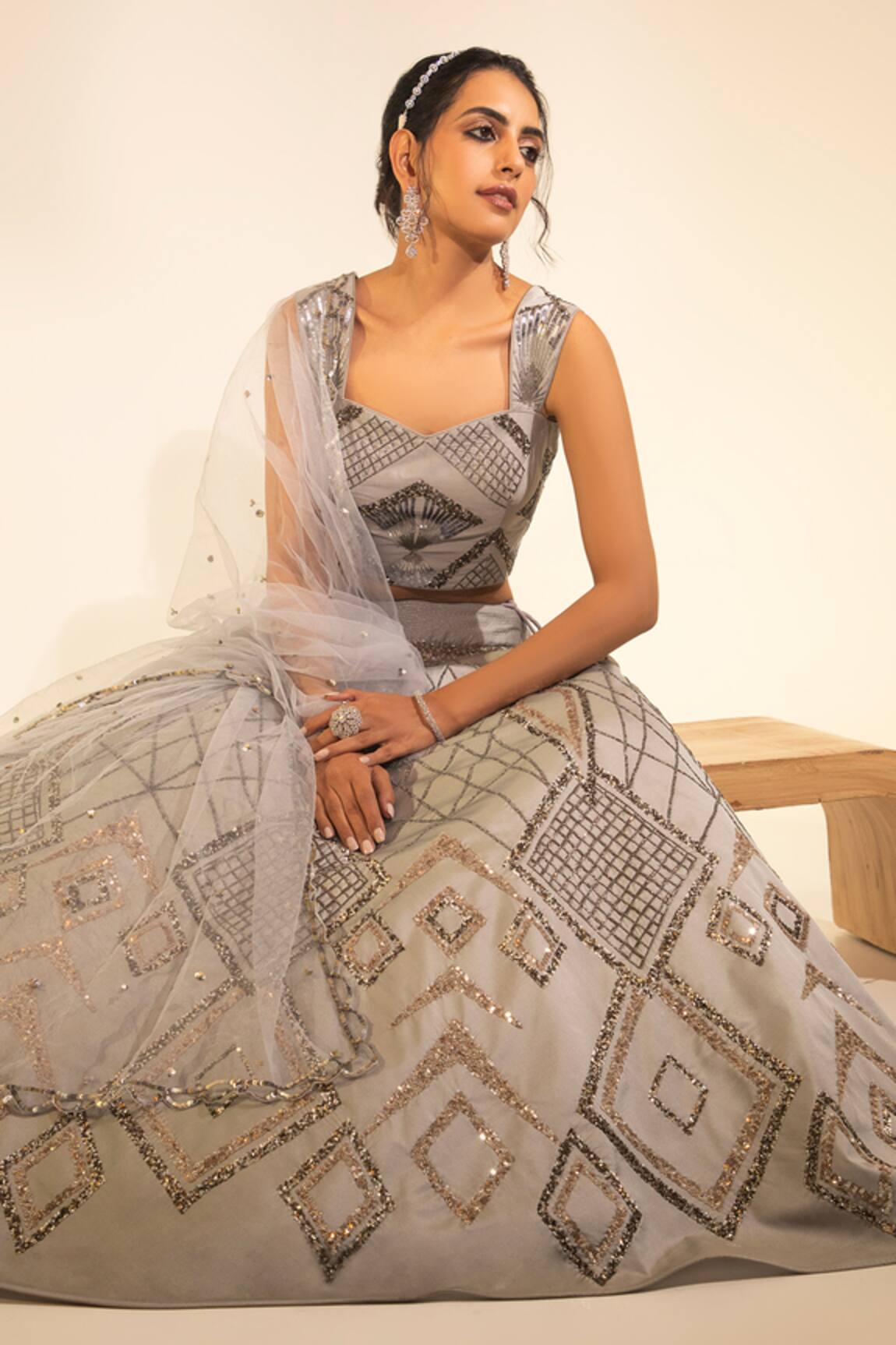 MeenaGurnam Jewel Sequin Work Lehenga Set
