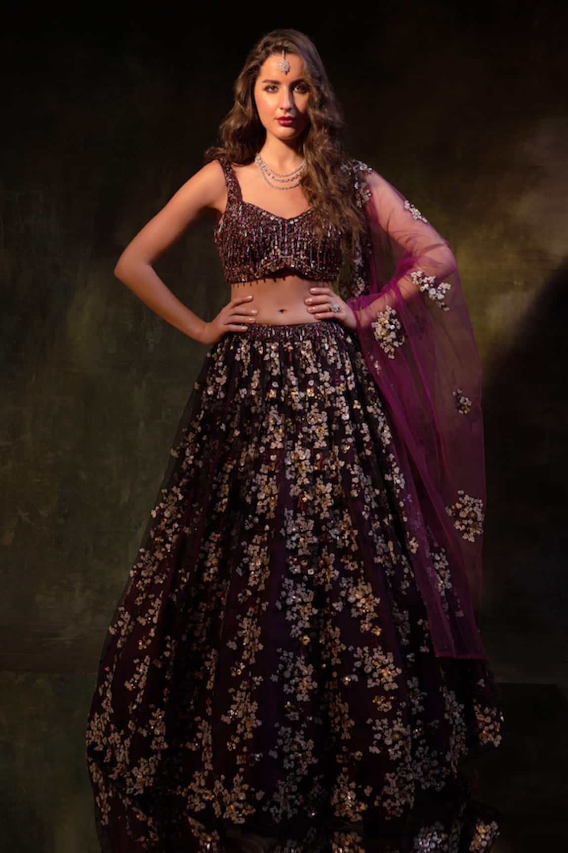 MeenaGurnam Floral Cluster Sequin Work Lehenga Set