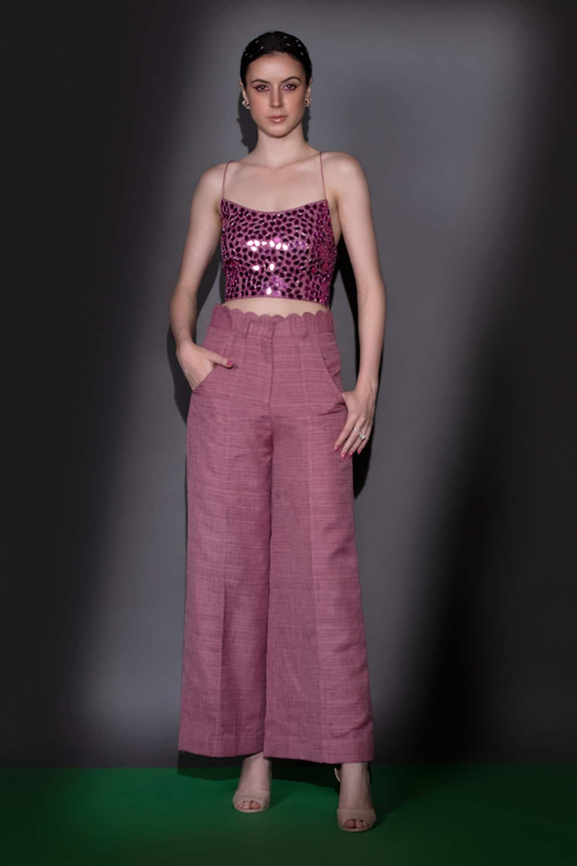 Nitara Dhanraj Label Embroidered Crop Top & Scalloped Pant Set