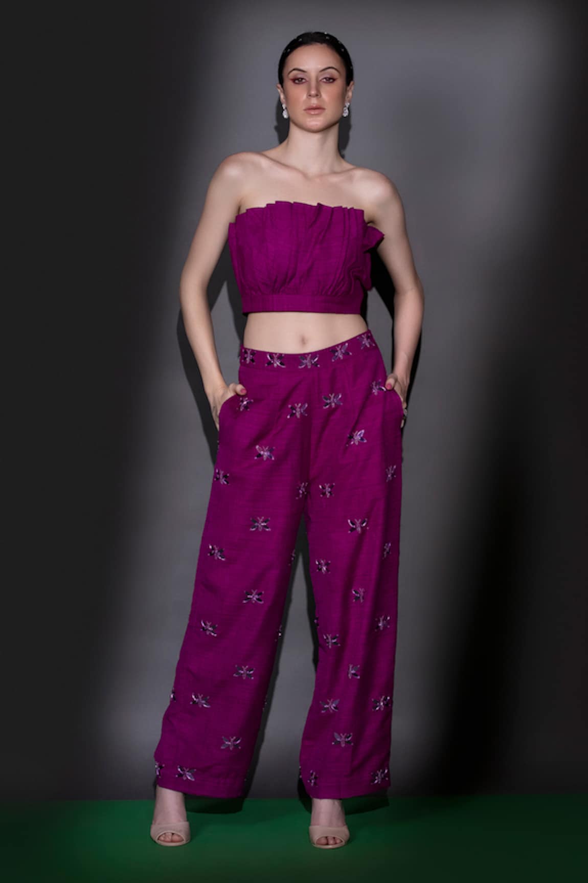 Nitara Dhanraj Label Ruffled Top & Embroidered Pant Set