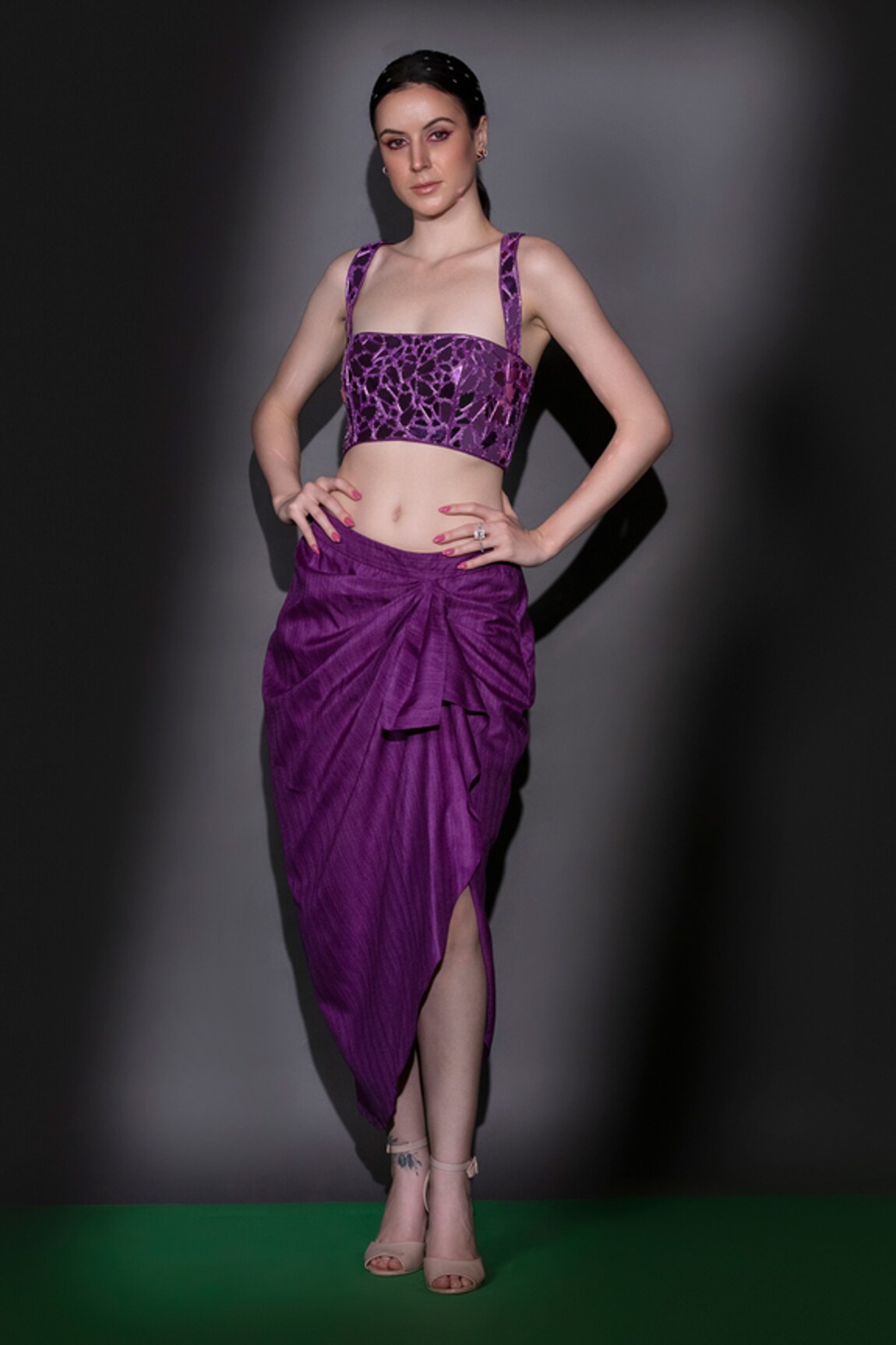 Nitara Dhanraj Label Embroidered Top & Draped Skirt Set