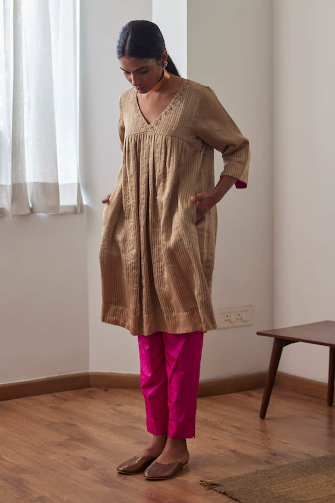 Shorshe Clothing Stripe Woven Anarkali & Pant Set
