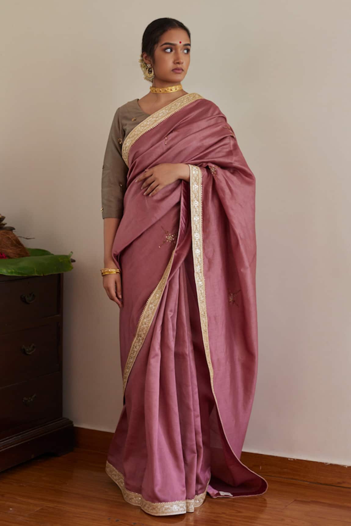 Shorshe Clothing Chanderi Embroidered Saree With Blouse