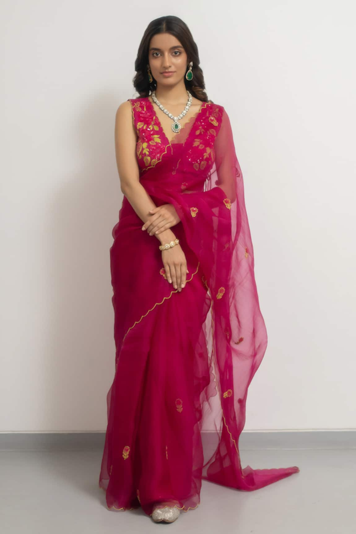 Peeli Dori Roopa Rani Hand Embroidered Saree With Blouse