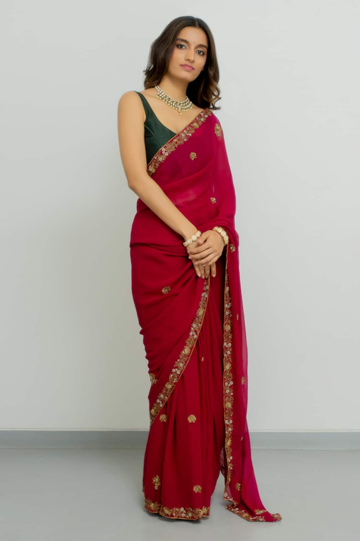 Peeli Dori Meera Border Embroidered Saree With Blouse