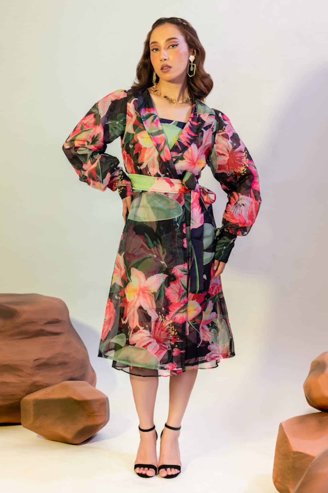 That Thing You Love Floral Blossom Pattern Trench Coat With Dress
