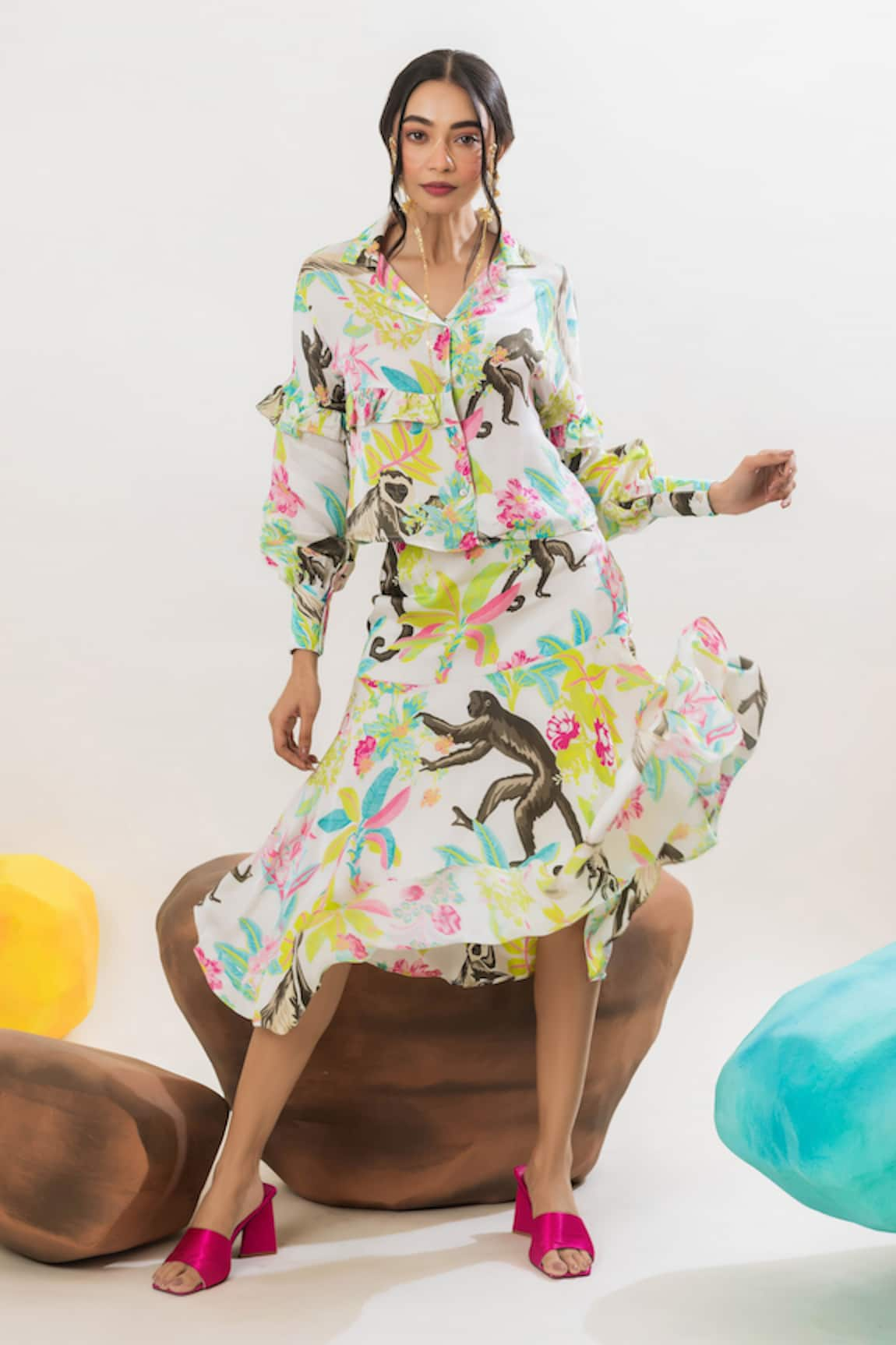 That Thing You Love Printed Satin Frilled Shirt