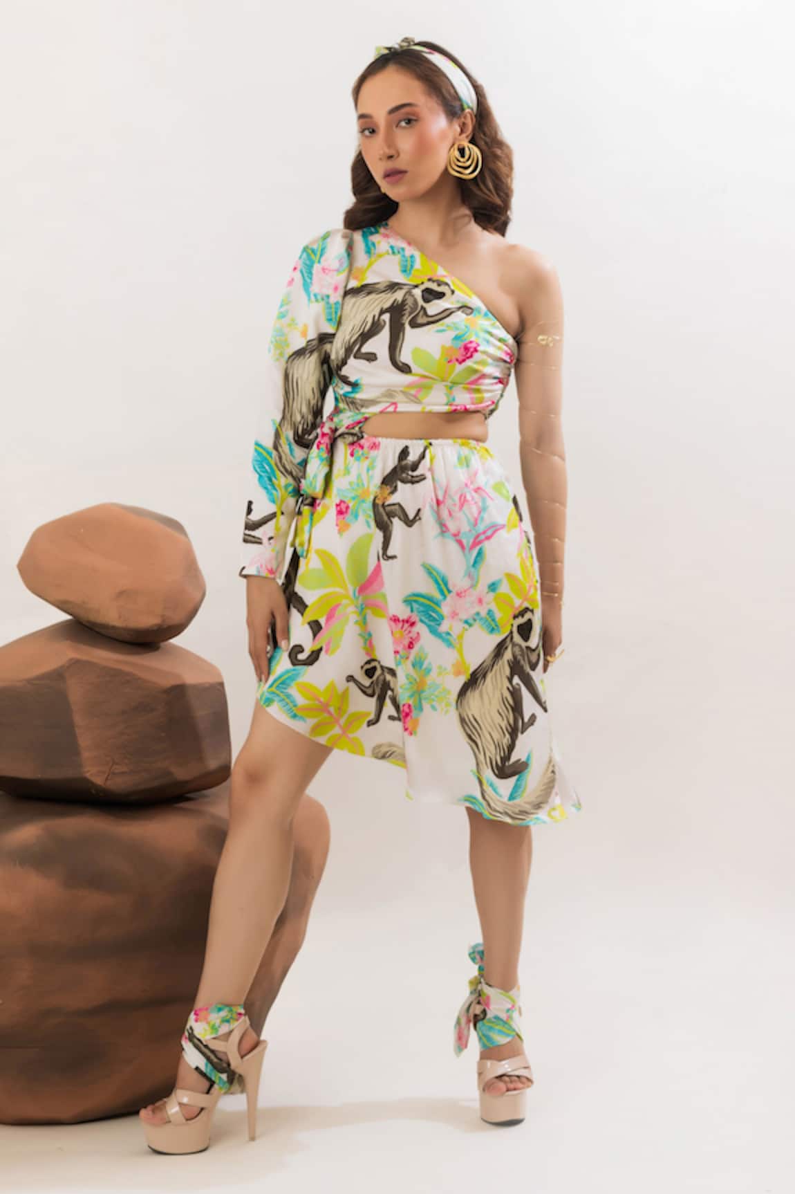 That Thing You Love Printed Satin One-Shoulder Dress
