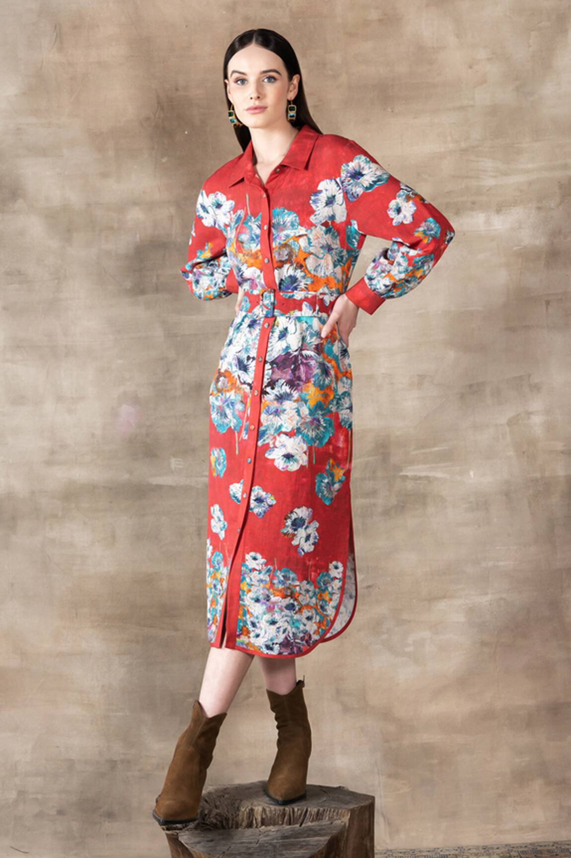 Ranna Gill Zoey Waterlily Print Shirt Dress
