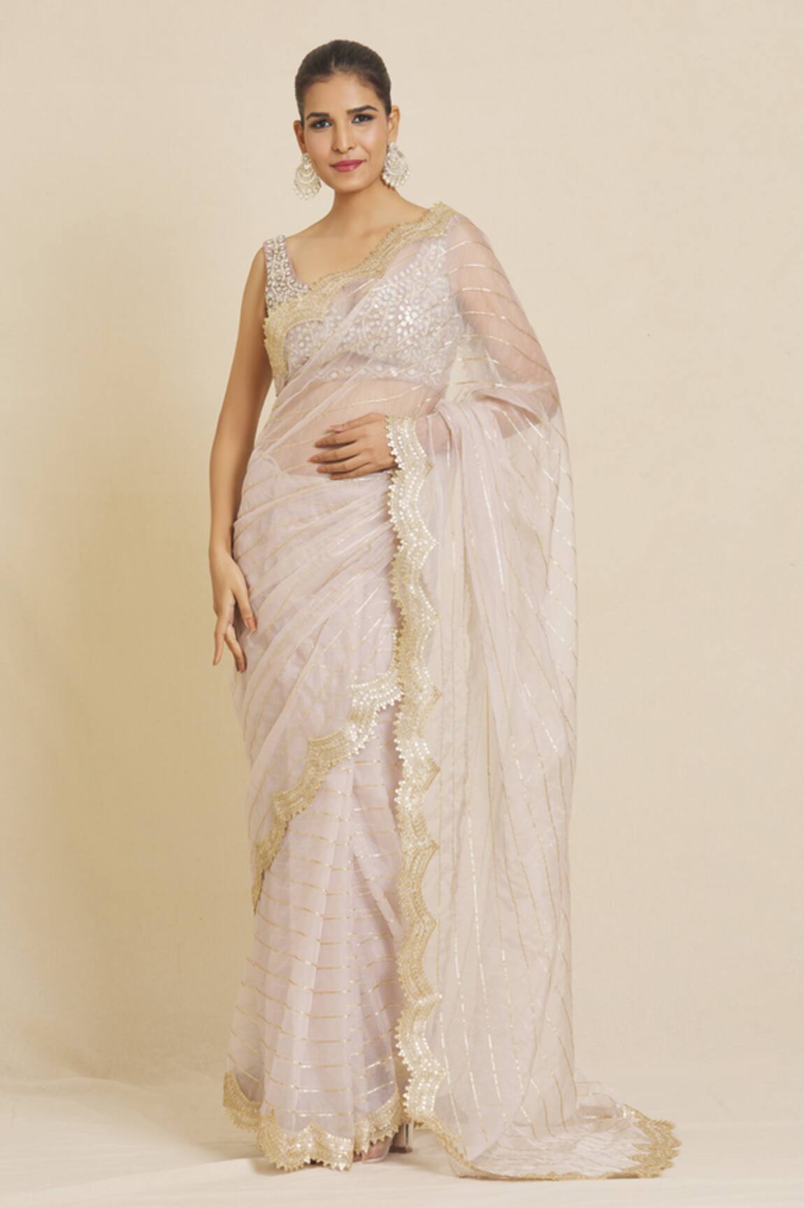 Priti Sahni Sequin Embroidered Saree With Blouse