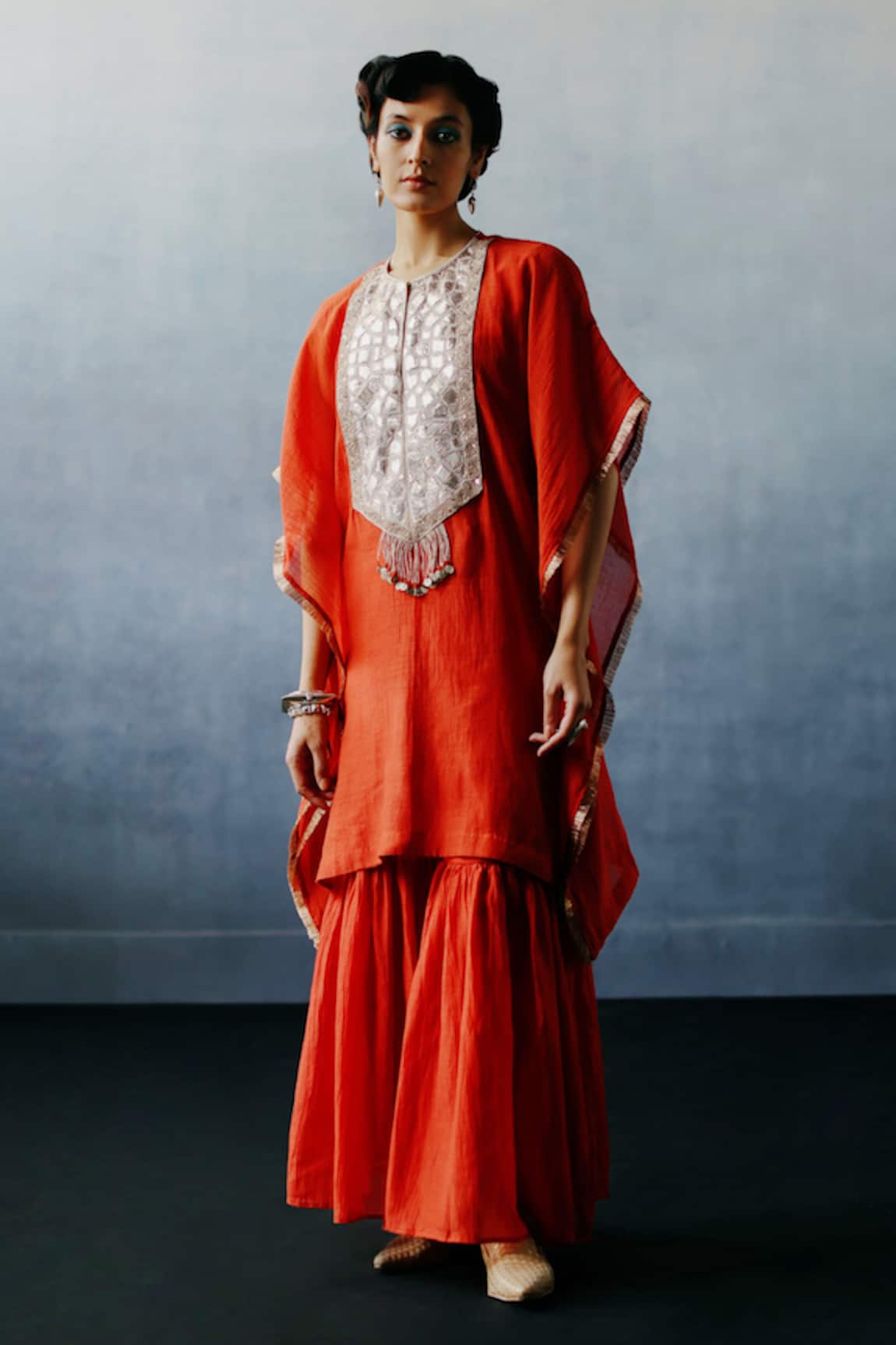 Avacara Neel Gota Embroidered Kaftan & Sharara Set