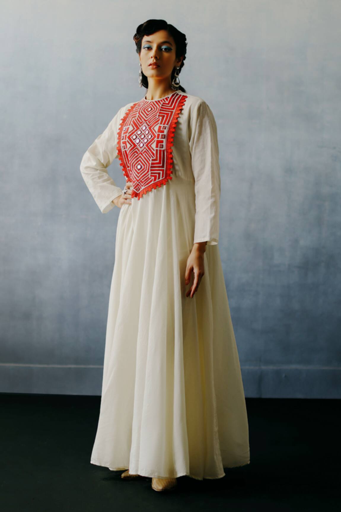 Avacara Neel Geometric Patchwork Embroidered Anarkali