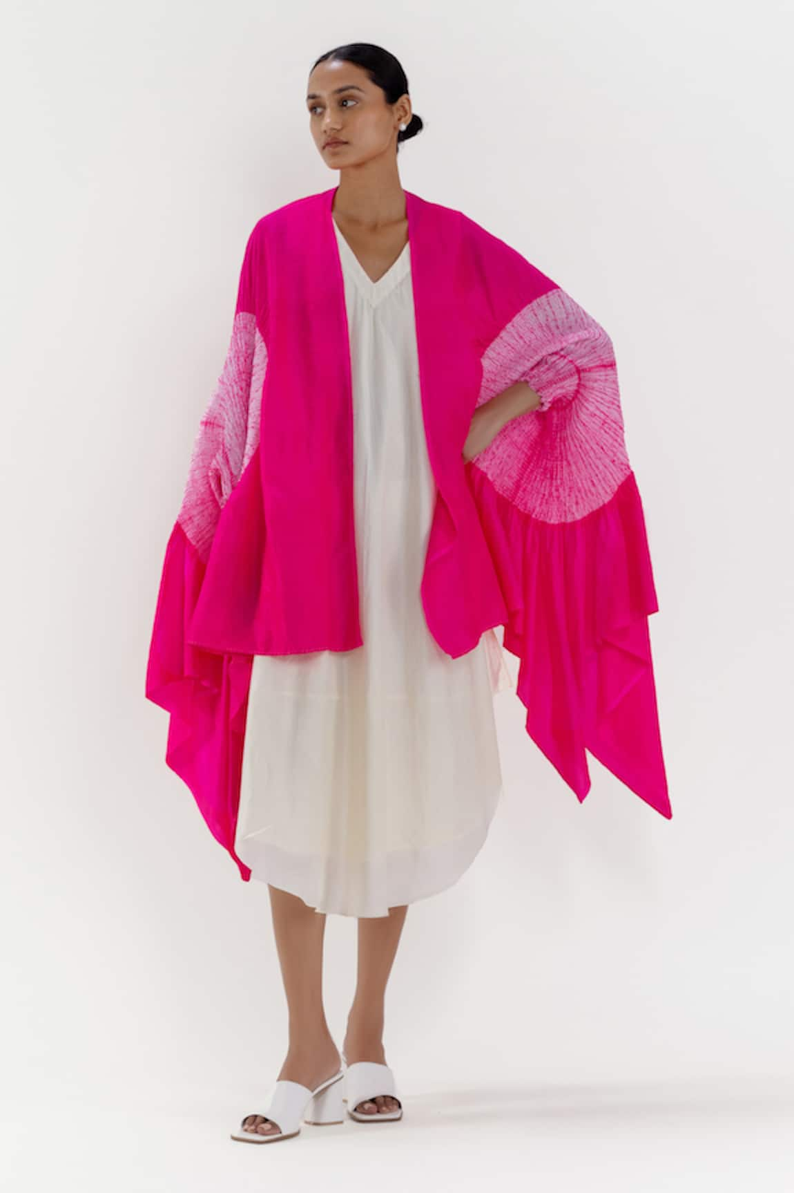 Studio Medium Segment Shibori Dyed Sleeve Silk Cape