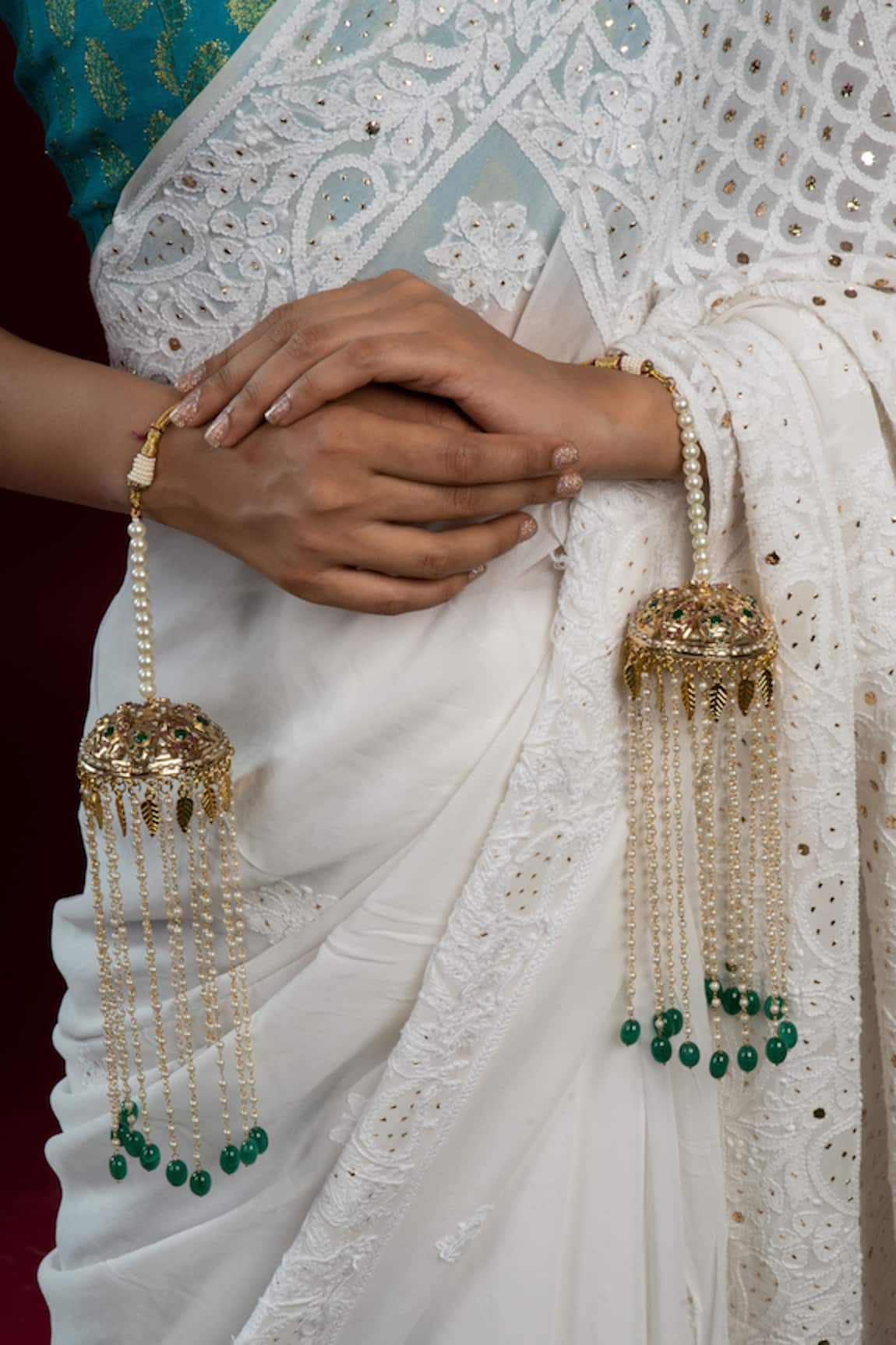 Queens Jewels Pearl Drop Embellished Bridal Kaleeras - Set of 2