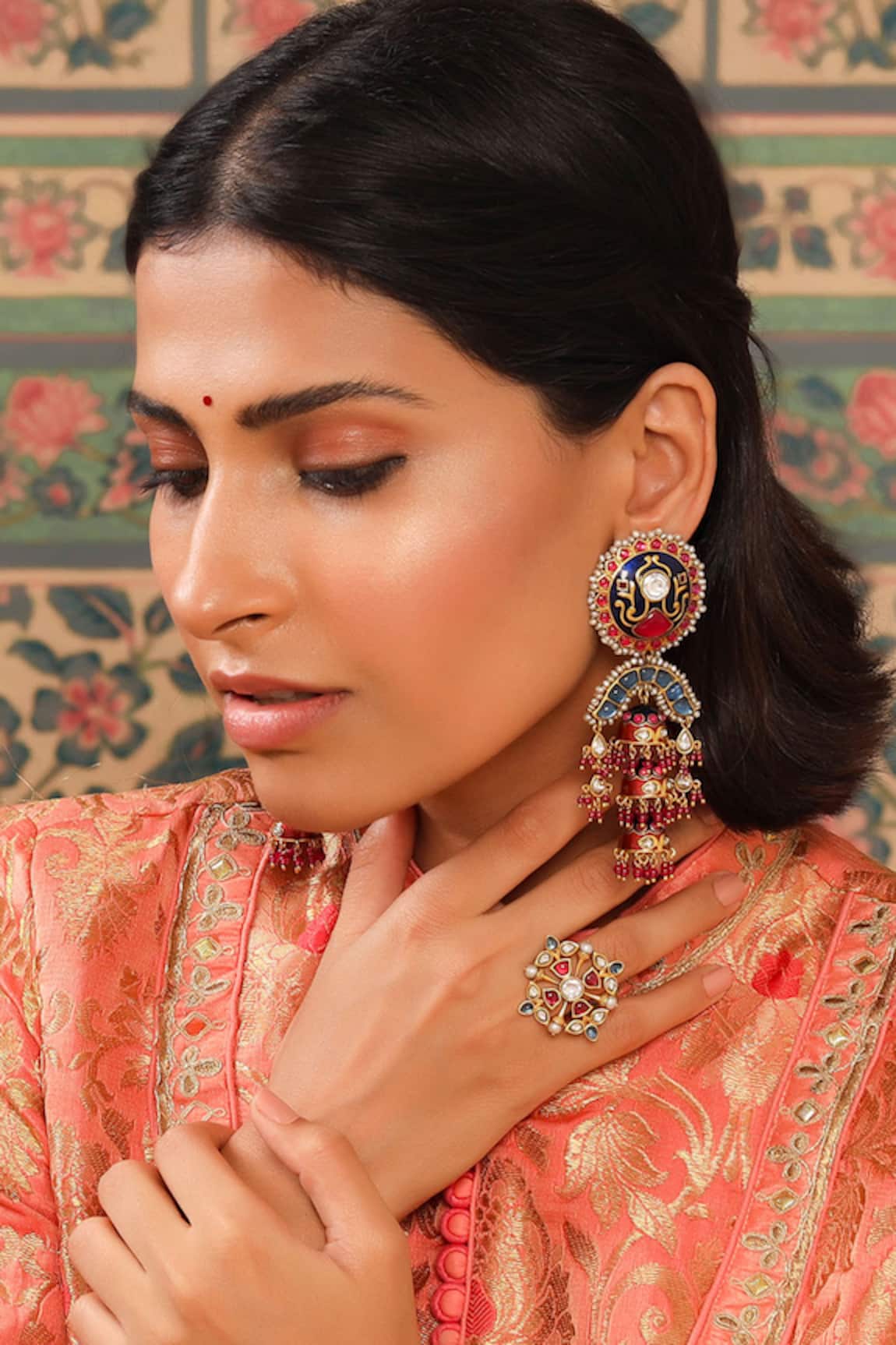 Tribe Amrapali Bahara Floral Carved Earrings 