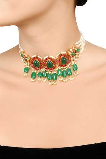 Tribe Amrapali Anum Drop Stone Studded Pearl Strand Choker 