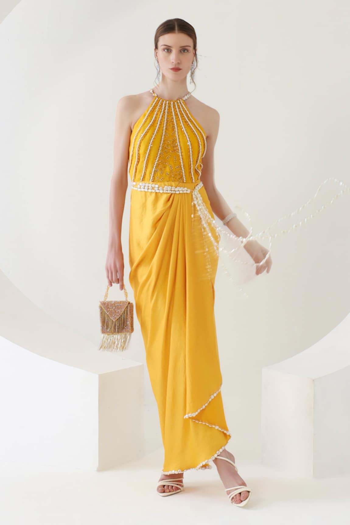 Mehak Talreja Couturre Sunflower Draped Maxi Dress