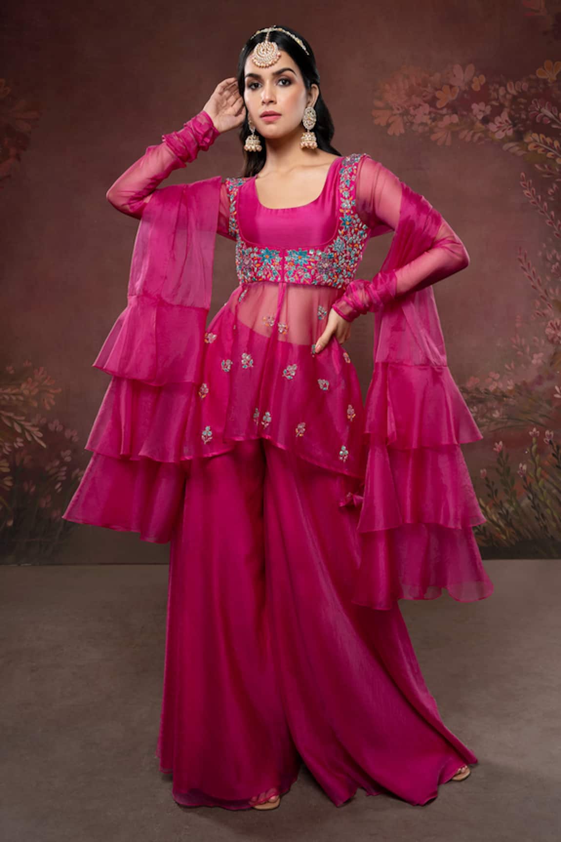 The Aarya Hand Embroidered Peplum Top Gharara Set