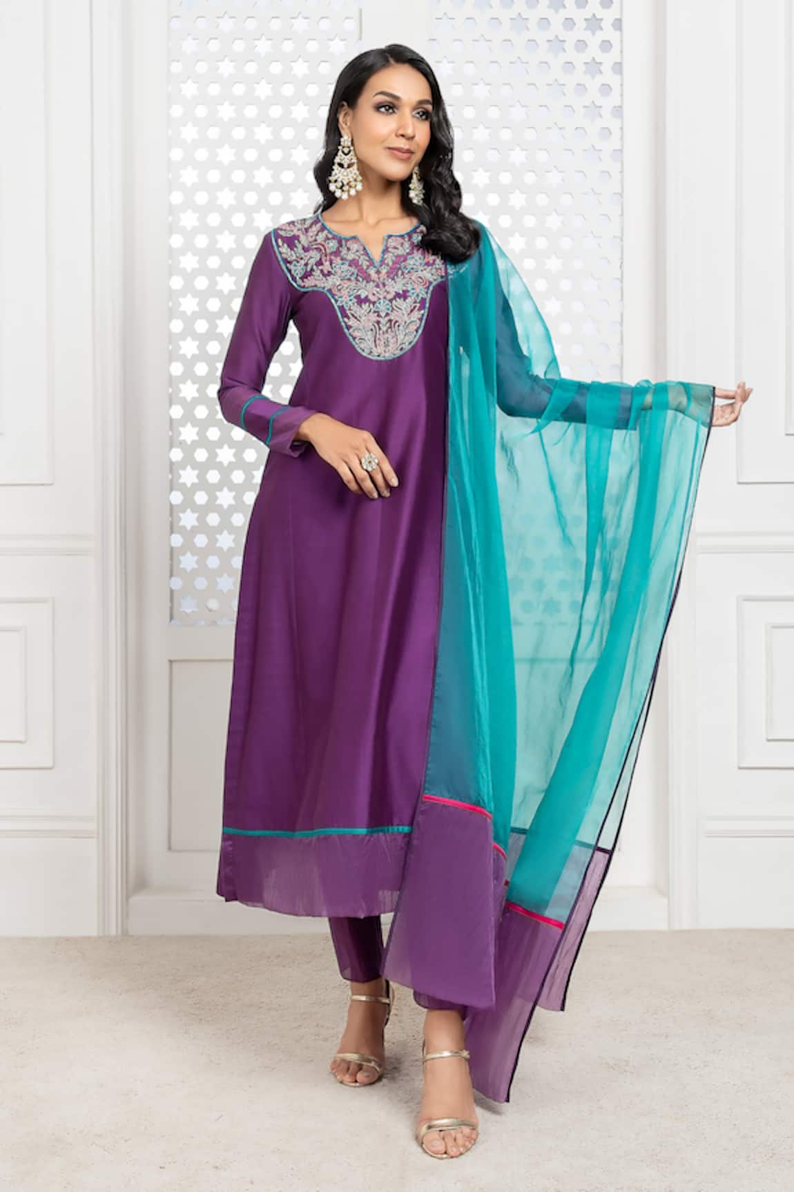 The Aarya Neck Embroidered Kurta Pant Set 