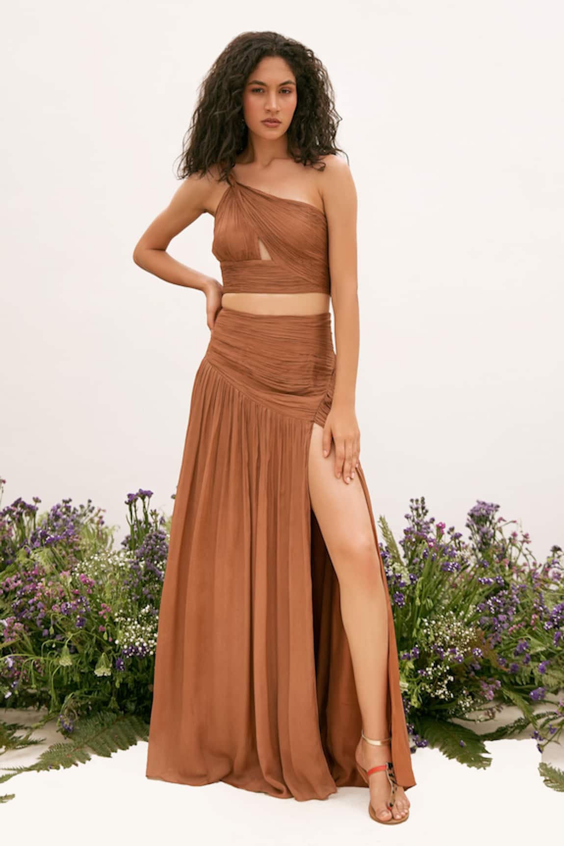 AMRTA by GUNEET KONDAL Ruched Cut Out Top With Skirt