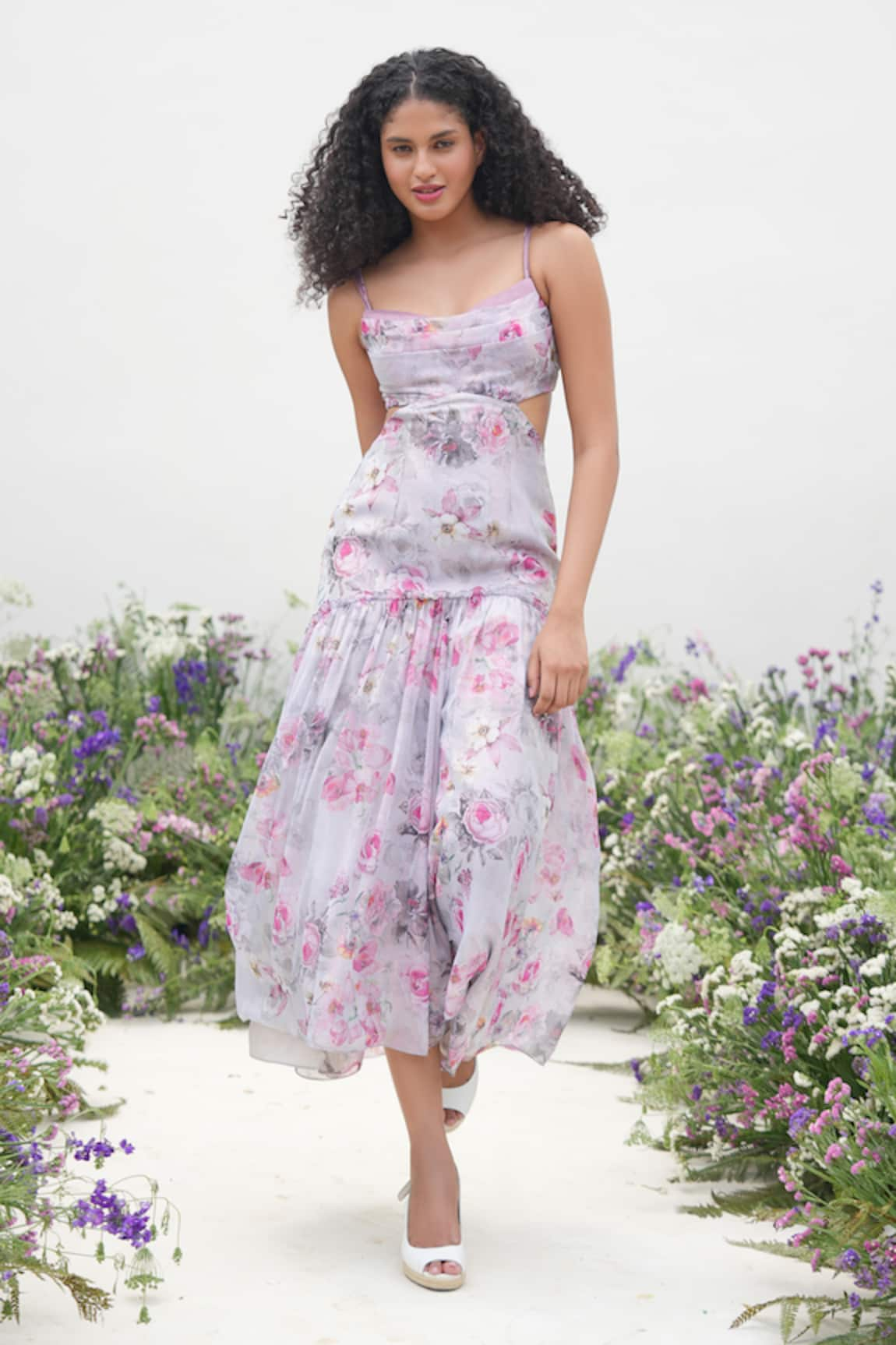 AMRTA by GUNEET KONDAL Hand Pleated Floral Maxi Dress