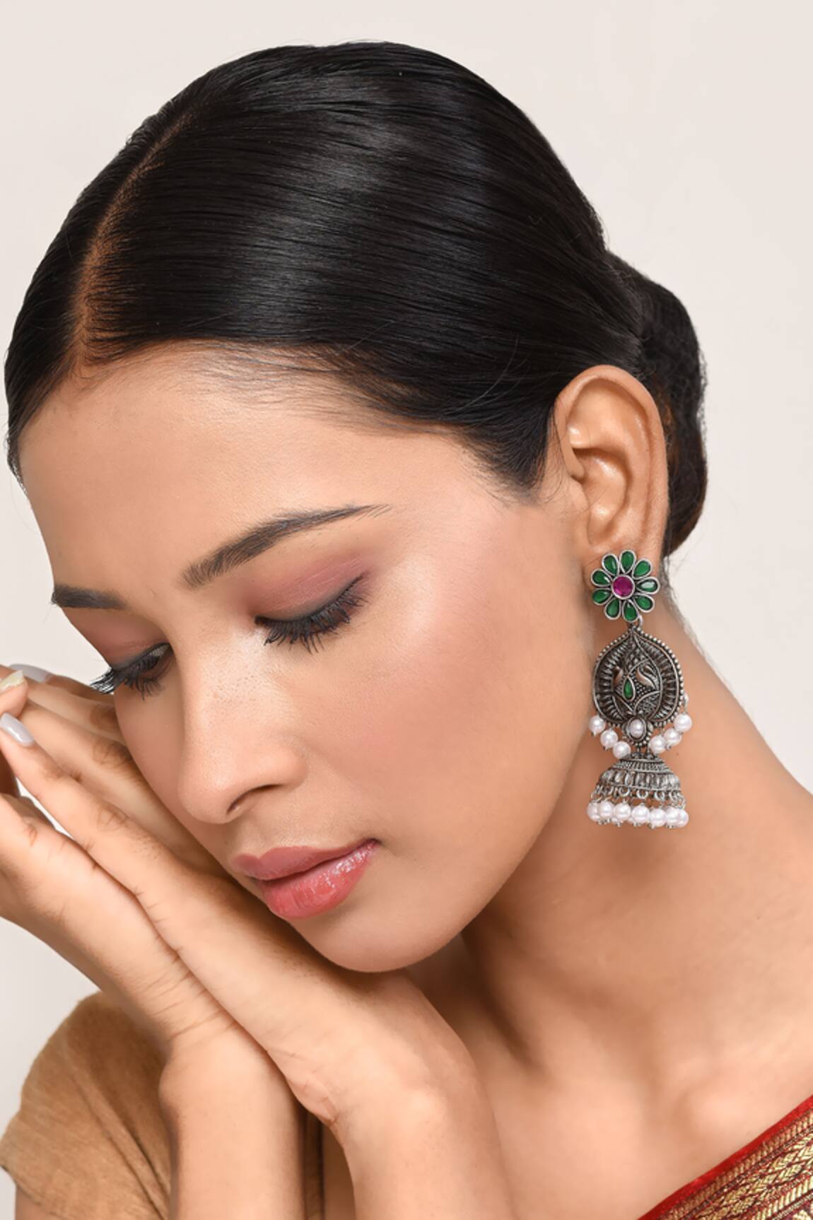 Belsi's Floral Shaped Oxidised Jhumki Earrings