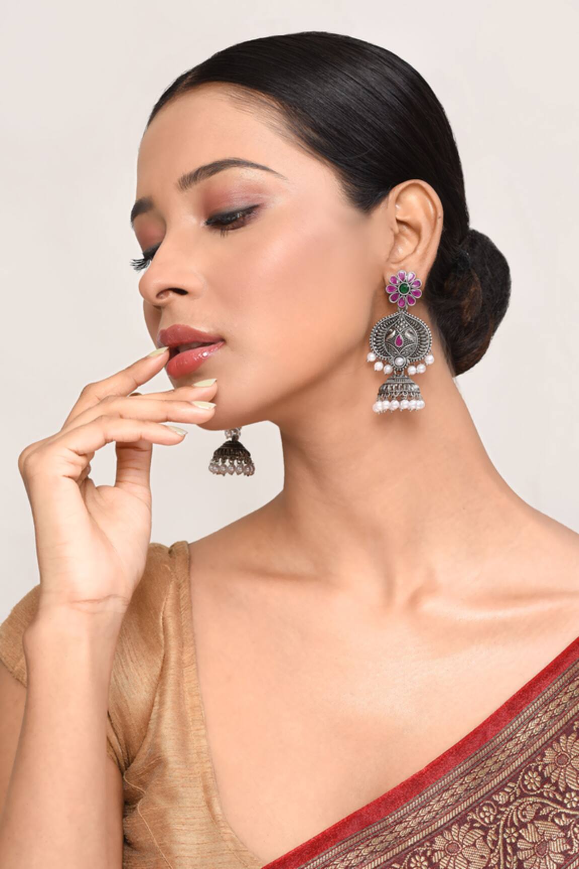 Belsi's Mughal Shaped Oxidised Jhumkas